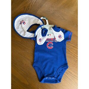 MLB Chicago Cubs Baby Bodysuit Bib and Booties 3-Piece Set Blue 3 Months